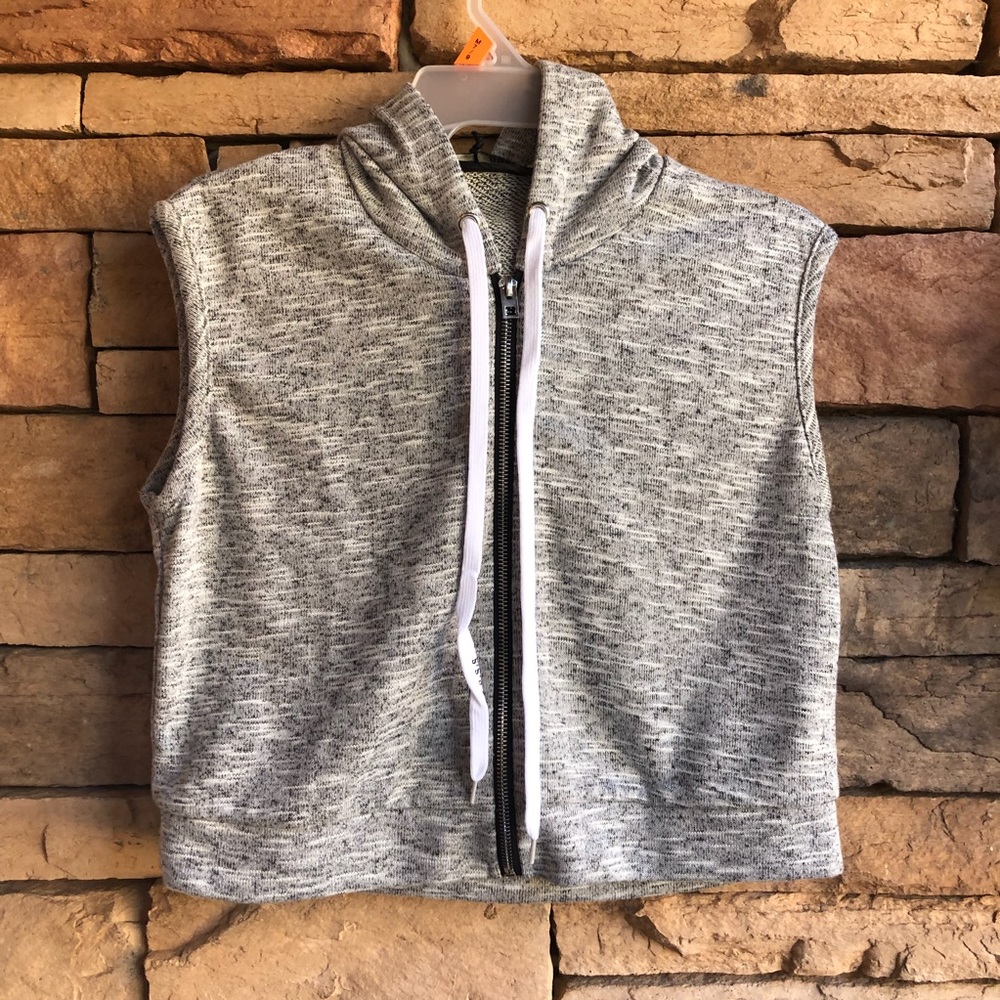 Guess gray zip up sleeveless hoodie sweatshirt NWT